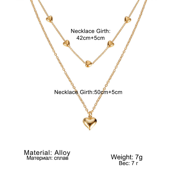 Elegant Gold Double-Layer Heart Pendant Necklace – Stylish Multilayer Fashion Jewelry for Women